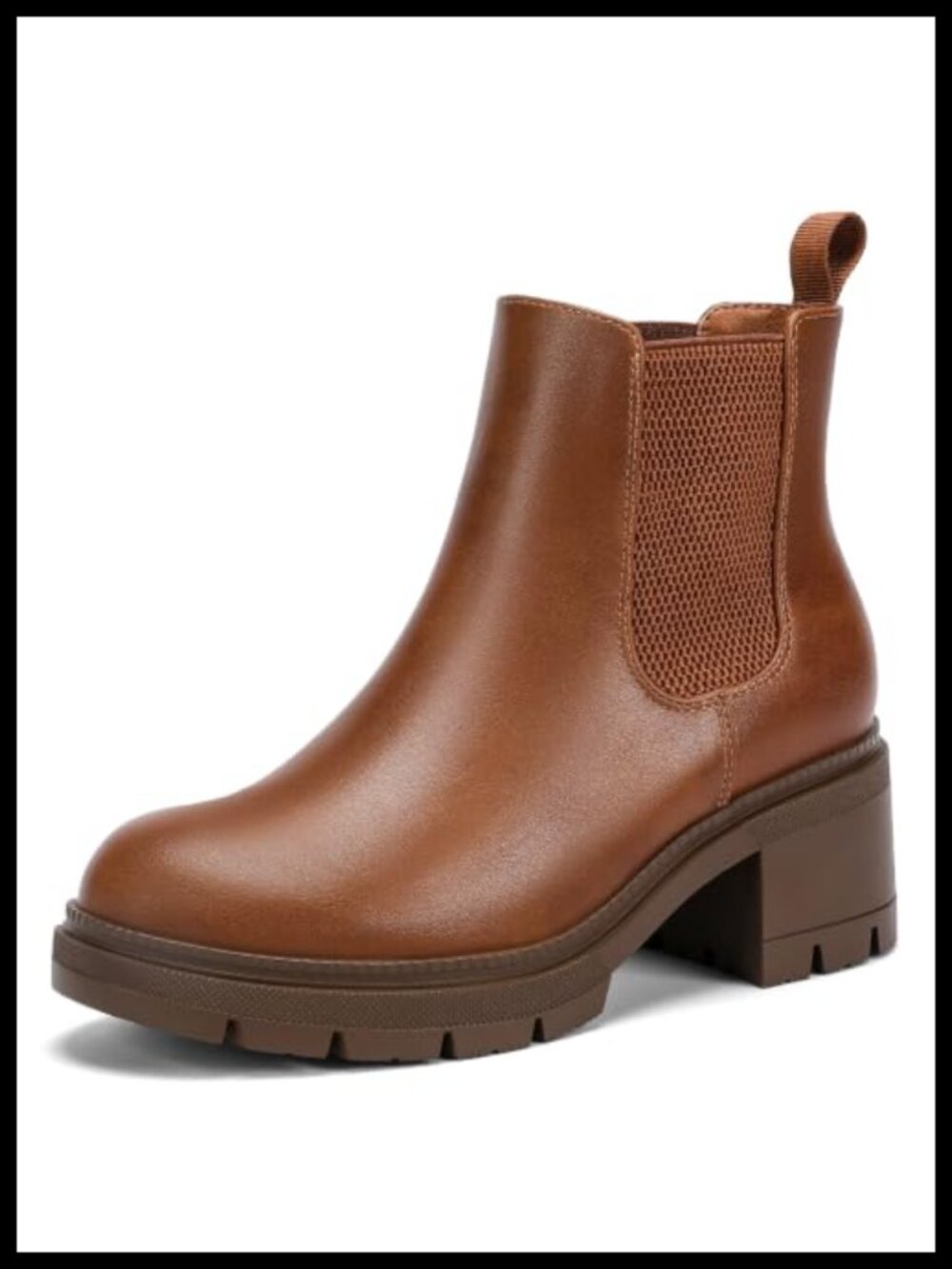 Womens Wide Width Slip On Chelsea Ankle Boots Faux Leather Block Heel